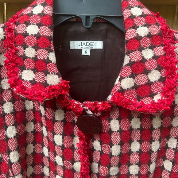 Jade Red and Cream Ruffle Checkered Jacket size 6 Retro - Picture 2 of 11